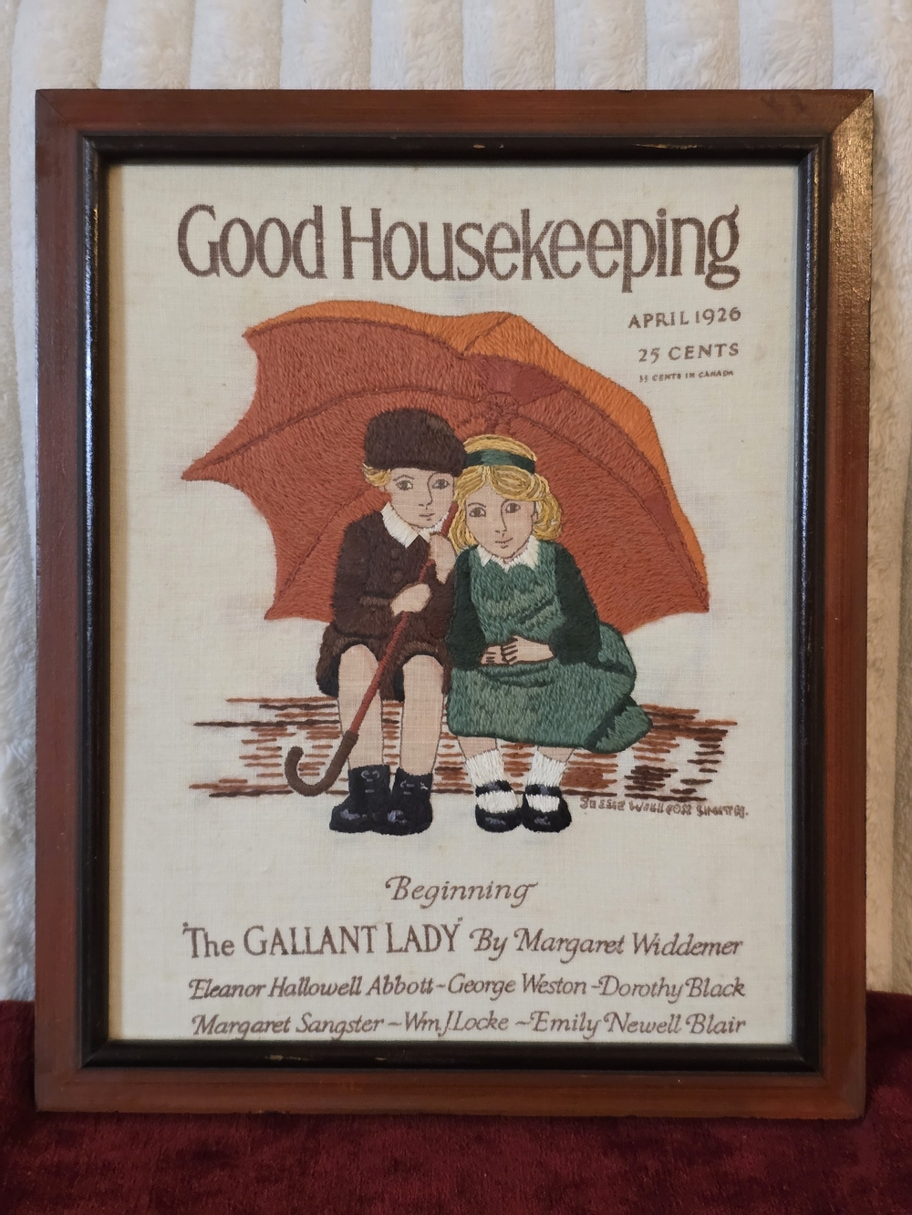 VTG 1926 Good Housekeeping Framed Crewel Embroidery Art Jessie Willcox Smith